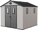 8 x 8 FT Plastic Outdoor Storage Shed with Floor,Garden Resin Shed with Window and Lockable Door, Outside Sheds for Bike, Garbage Can, Tool