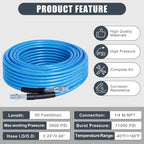 50 FT Sewer Jetter Kit for Pressure Washer, 5800PSI Water Jet Drain Cleaner Hose, 1/4 Inch NPT Corner with 4 Sewer Jetting Nozzles, Pearl Corsage Pin, Waterproof Tape, Handle Strap&2 Spanner (Blue)