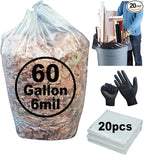 6 Mil Clear Contractor Bags - 20 Pack Heavy Duty Contractor Trash Bags for 50/55/60 Gallon Large Clear Garbage Bags (Extra Thick, Tear Resistant) (32" X 52")
