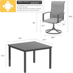 VICLLAX 5 Pieces Patio Dining Set, 4 Seats Outdoor Furniture Set Includes 40.2" Square Outdoor Dining Table and 4 Swivel Patio Chairs, Grey Tabletop and Fabric