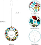 Yinns Bird Feeder - Hanging Mosaic Glass Birdfeeder, Fly Through Bird Feeders with Oval Stained Glass, Outdoor Garden Decor, 6.5 inch