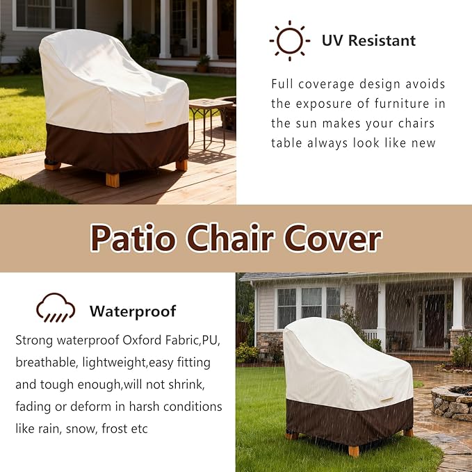 Adirondack Chair Cover 4 Pack,Waterproof Heavy Duty Patio Furniture Covers,Patio Adirondack Chair Covers for Outdoor Chairs(32 W x 35 D x 36 H inches) Beige & Brown