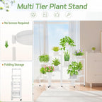 iDavosic.ly Plant Stand Indoor Outdoor, 10 Tier Corner Metal Flower Display Holder Shelf, Folding Tall Orchid Rack for Patio Balcony Porch Garden Living Room House, White