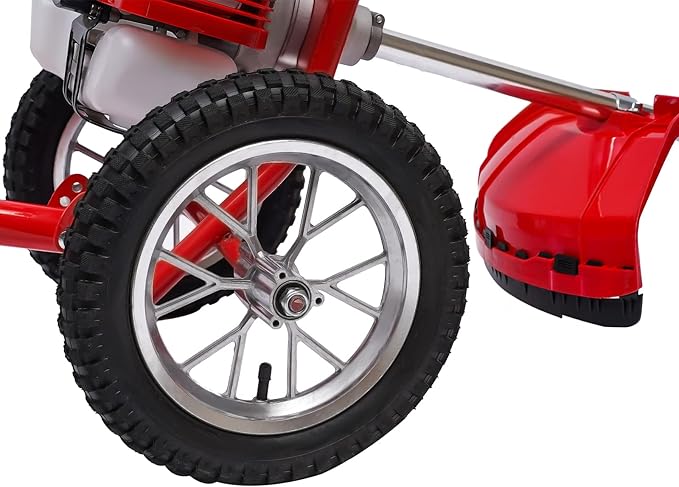 49cc 2-Stroke Gas Lawn Mower, 2-in-1 High Speed Brush Lawn Mower, 1.8kw Walk Behind Weed Trimmer with Single-Cylinder Air-Cooled System, 6500-7000 RPM, Hand Start, Weeding Baffle