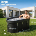 140 Gallons Large Oval Ice Bath Tub for Athletes & Adults, Cold Plunge Tub with Cover, Ice Plunge Tub for Recovery & Cold Water Therapy, Inflatable Ice Bath Barrel for Indoor Outdoor- Black