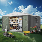 12X10FT Metal Outdoor Storage Shed - Galvanized Steel Waterproof Garden Shed with Lockable Doors & Vents, All-Weather Utility Tool Shed for Lawn Mower, Bike