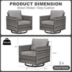Luxury Outdoor Swivel Rocker Patio Chairs Set of 2, Swivel Patio Chairs for Porch, Yard, Deck, Poolside, Grey/Grey