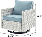 Outdoor Patio Swivel Rocker Chairs - Wicker Patio Swivel Rocking Chairs Set of 2 with Waterproof Wicker,Comfortable Cushions and Sturdy Metal Frame for Outside Porch Deck Backyard(Light Grey/Sky Blue)
