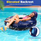 2025 New & Upgraded River Tubes for Floating Heavy Duty, Inflatable Float for Beach Lake Rafting, Fool Floats with Mesh Bottom, Cup Holder, Backrest