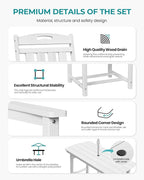 5-Piece Outdoor Dining Furniture Set with Chairs, All-Weather HDPE Patio Table and 4 Chairs, Umbrella Hole, for Garden Backyard or Deck - White