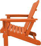 KINGYES Folding Adirondack Chair, HDPE All-Weather Patio Chairs, Wooden Textured Lawn Chair for Poolside, Backyard, Deck, Fire Pit, Orange