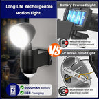 AIXPI Battery Operated Powered Motion Sensor Lights Outdoor 800LM 6000 mAh, Rechargeable LED Flood Light Spotlight for Garage, Yard, Porch 1Pack