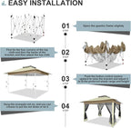 COBIZI 12x12 Pop up Gazebo on Clearance with Mosquito Netting & Sandbags, Outdoor Canopy Tent with 4 Ropes 8 Stakes & Portable Carrying Bag, Patio Portable Gazebo for Garden Backyard & Lawn,Khaki
