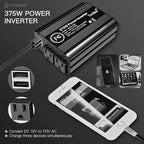 375W/750W(Peak) car Power Inverter 12V to 110V dc to ac with Cigarette Lighter inverters for Vehicles car Camping Truck Trailer with 2 USB outlets-375W