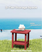 Kingdura Adirondack Outdoor Side Table, 16 x 13 Inches HDPE Plastic Outside End Tables for Patio Pool Porch Backyard Indoor, 2 Tiers Storage Shelf, All Weather Resistant, Easy Maintenance (Red)