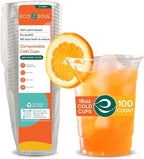 ECO SOUL 100% Compostable, Disposable Party Cups | Eco-friendly Party Cups | (100 Count, 16 oz Cold Cups)