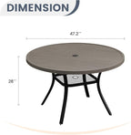 VICLLAX Round Patio Dining Table, 4-6 Person Metal Outdoor Dining Table with Umbrella Hole for Garden Lawn Deck, 47.2" Grey
