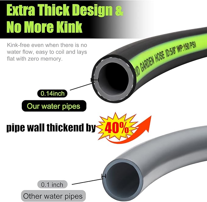 SYEENIFY Kink Free Garden Hose 25ft 5/8", Heavy Duty Hybrid Water Hose, Ultra Durable Flexible Rubber Hose with Sprayer Nozzle,Leakproof Yard Outdoor Hose with Brass Solid Connector