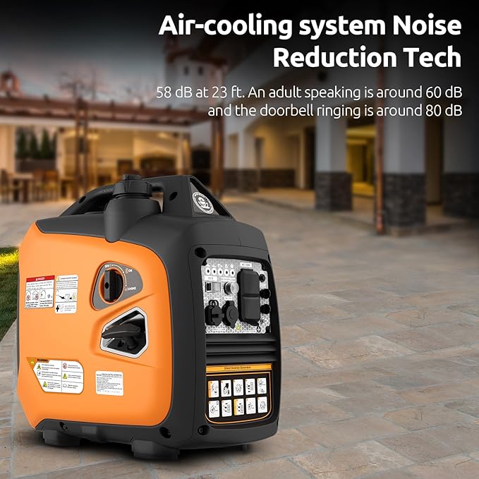Portable Inverter Generator 2500W Gas Powered, Long Runtime Gas Generators for Home Use, Camping, Super Quiet Emergency Home Backup, with CO Sensor, EPA Compliant, Package of 2