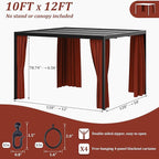 Gazebo Universal Replacement Privacy Curtain,10'×12' Gazebo Outdoor Waterproof Curtains, 4-Panels Sidewall Curtains with Double Zipper for Patio Canopy, Garden and Backyard (Curtain Only)