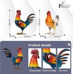 Natelf Solar Rooster Hen Yard Decorations Outdoor Metal Yard Decor Animal Chickens Yard Art for Garden Decor, Lawn Ornament for Porch Backyard Patio Coop Kitchen, Housewarming Gift, Set of 2