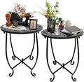 2 Pack Outdoor Side Tables for Patio,14 Inch Weather Resistant Metal Plant Stand Side Table, Round Outdoor End Table Accent Side Table for Patio Yard Porch Balcony Garden Bedside Indoor Outdoor