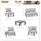 Sophia & William 6 Pieces Outdoor Patio Furniture Set, Metal Sectional Sofa Set Patio Conversation Set-2 x Single Sofa with Side Table,1 x Loveseat,2 x Single Couch,1 x Tea Table(Beige Grey)