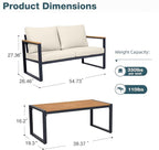 Outdoor Furniture Set, Patio Loveseat and Coffee Table, Outdoor Conversation Chair Sets for Balcony Backyard Park Garden, Beige