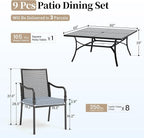 Patio Table and Chairs Set of 8, All Weather Breathable Metal Mesh Patio Chair with Gourd-Shaped Armrests, 60x60 Square Table with Umbrella Hole, 9 Pcs Metal Frame Patio Dining Set