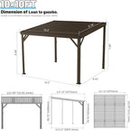 Domi 10’x10’ Lean-to Gazebo, Hardtop Wall-Mounted Gazebo Pergola with Sloping Galvanized Steel Roof and Upgraded Drainage System, Outdoor Permanent Metal Shelters for Patio Backyard Deck, Brown