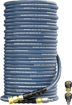 Pressure Washer Hose 200FT 3/8" for Cold and Hot Water 212°F, with Swivel Quick Connect, 4500PSI Kink Resistant Grade Steel Wire Braided, Power Washer Hose With 2pcs M22-14mm Adapter