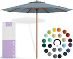 Midtown Umbrellas The Wooden 8 Feet Patio Umbrella With Sunbrella Canvas Haze Acrylic Fabric - Aluminum Frame Market Umbrella For Backyard, Deck, Garden, Pool - Wooden Pole