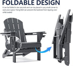 Folding Adirondack Chair, HDPE Outdoor Texture Lawn Chair with Reclining Back, Cup and Phone Holder - Comfortable Firepit Chair Weather Resistant for Patio or Backyard (Grey, Set of 4)