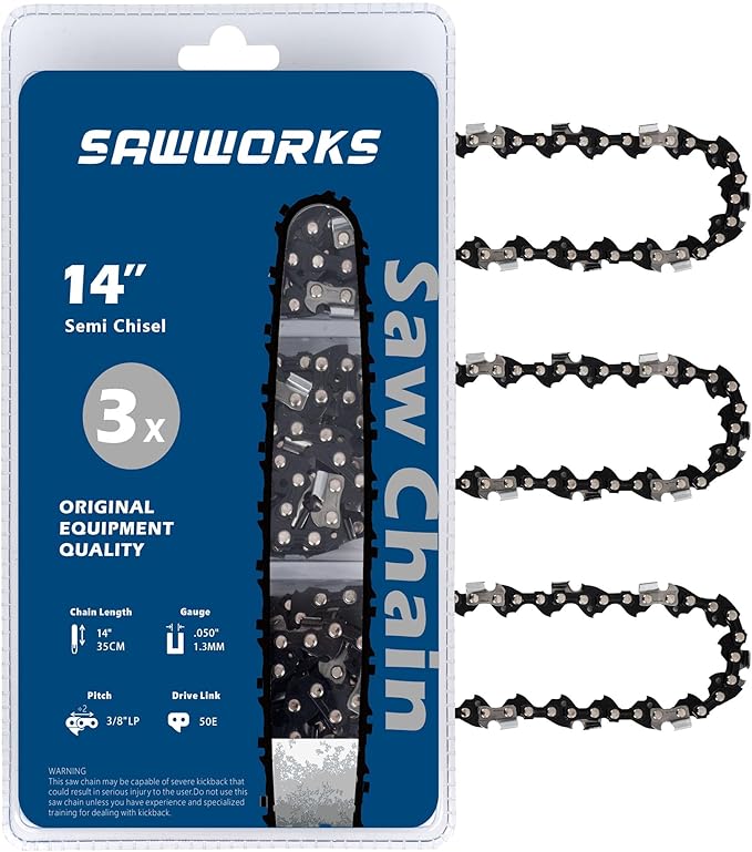3-Pack 14 Inch Chainsaw Chain 3/8" LP Pitch .050" Gauge 50 Drive Links Fits 63PM3-50 Stihl MS194T MS193T MS192T, 36130050050, Oregon S50, T50, Remington RM1425 and More
