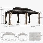 PURPLE LEAF 12’ X 20’ Outdoor Hardtop Gazebo Metal Frame Galvanized Steel Double Roof with Curtains and Nettings for Patio Desk Backyard Bronze
