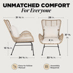 IDZO Isabelle Wicker Chairs Set of 2, 2000 Hours UV Wicker Rattan Chair, 500lbs Capacity Boho Patio Chairs with Thick Olefin Cushions and Pillows for, Indoor Use