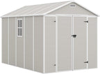 Amopatio 10x8 Storage Shed, Resin Outdoor Shed with Floor Included, Plastic Sheds Outdoor Storage for Bike, Garden Tools, Sheds & Outdoor Storage with Lockable Door, Window & Vents, Sandstone
