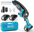 SEESII Mini Chainsaw 6 inch,Cordless Chainsaw w/ 2x2000mAh Batteries,Oiler System & Replacement Chain,Handheld Electric Chain Saw w/Safety Lock,Battery Powered Chainsaw for Wood Tree Cutting, CH600+