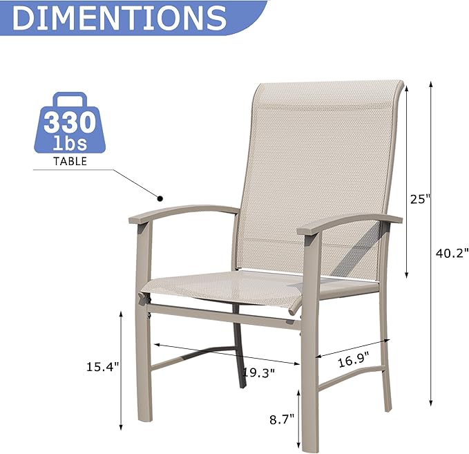 Outdoor Dining Chairs Set of 8, Stackable Patio Chairs with Metal Frame & Textilene Fabric, Perfect for Patio Garden Deck, Ivory