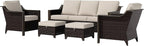 5 Piece Wicker Patio Conversation Set, All-Weather Use Outdoor 2 PE Rattan Chair, 2 Ottoman, 1 Patio Sofa, Removable Water-Resistant Cushion, Ideal for Porch, Backyard, Balcony, Poolside, Beige