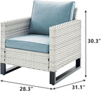 Rilyson Wicker Outdoor Patio Chairs Set of 2-2 Piece Rattan Chairs with Waterproof Wicker,Comfortable Cushions and Sturdy Metal Frame for Outside Porch Deck Backyard(Light Grey/Sky Blue)