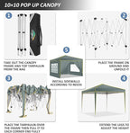 COBIZI 10x10 Pop Up Canopy Party Tents for Parties Waterproof Outdoor Canopy with 4 Sidewalls and 4 Sandbags UV Protection 50+ Commercial Wedding Portable Tent for Backyard, Gray