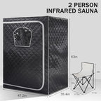 Gollense Portable Infrared Sauna for Home Spa 2 Person Full Size Personal Far Infrared Sauna Box with 2 Foldable Chairs, Dry Sauna Tent for Indoor, Black