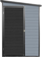 LANTRO JS 4x8FT Plastic Storage Shed with Floor, Outdoor Storage Shed with Floor Included, with 2 Windows and Lockable Door, Backyard Storage Sheds for Garden Tools, Bike, Gray and Black