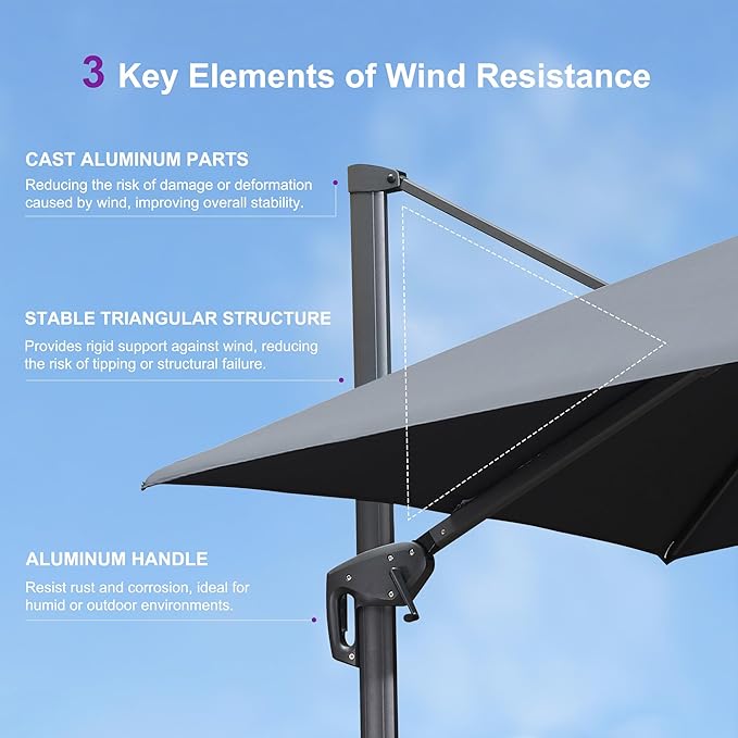 PURPLE LEAF Cantilever Umbrella - 10' x 13' Rectangle, Heavy Duty, Grey, for Patio, Deck, Garden, Pool