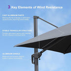 PURPLE LEAF 10FT Cantilever Outdoor Umbrellas Large Patio Umbrella Hanging Double Top Square Offset Umbrella with 360°Rotation Tilting Umbrella Outdoor Patio, Grey