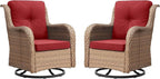 Outdoor Patio Swivel Rocker Chairs - Wicker Rattan Patio Swivel Rocking Chairs Set of 2 with High Back,Deep Seating and Comfort Cushions for Deck Porch Garden,Yellow/Red