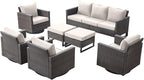 Rilyson Wicker Outdoor Patio Furniture Set - 7 Piece Patio Conversation Set with 4 Swivel Rocker Chairs,2 Rattan Ottoman and 1 Couch for Outside Porch Deck Backyard(Brown/Beige)