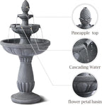 3 Tiered Outdoor Waterfall Fountains, Pineapple Top Water Fountain, Floor Garden Waterfalls Outside, Modern Cascading Flow Fountain for Garden, Yard, Patio, Home Decor