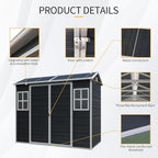 8 x 4 FT Outdoor Storage Shed, Outdoor Resin Shed with Two-Window and Double-Door, Plastic with Floor for Gargen, Patio, Yard, Lawn (Black)
